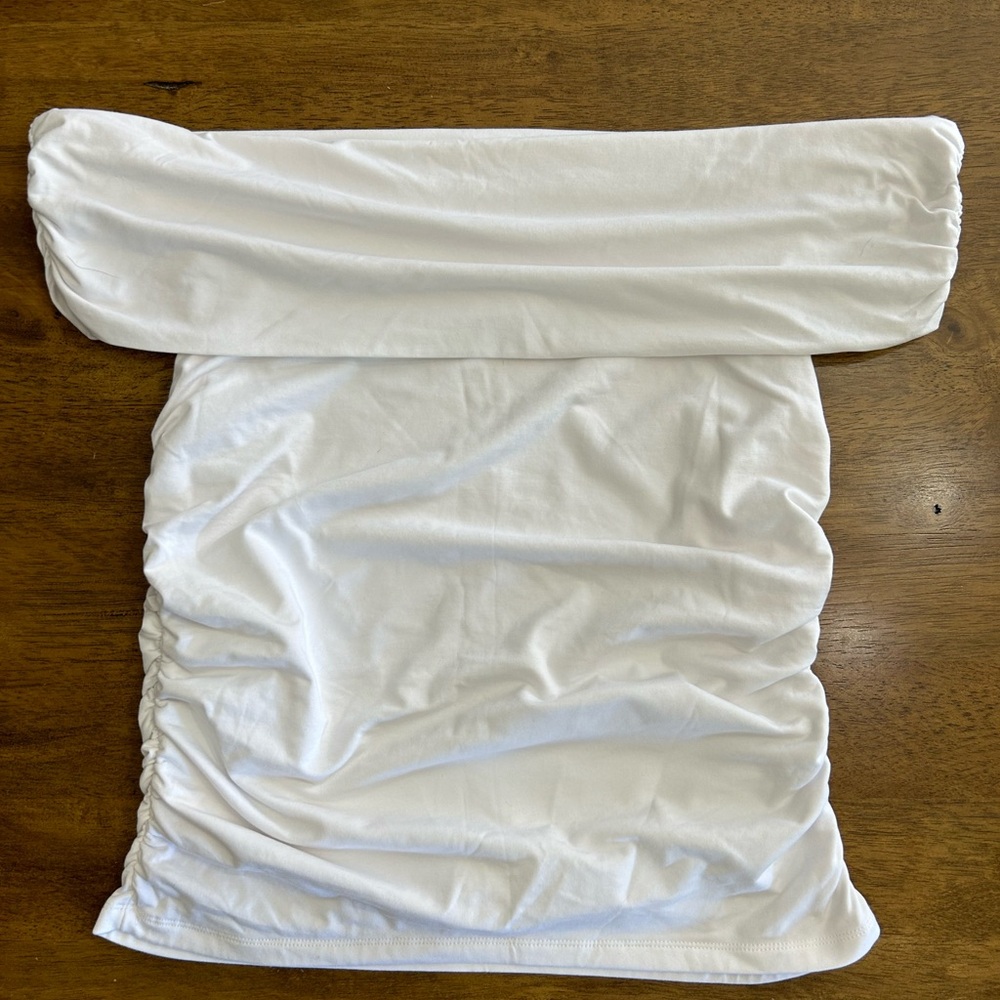 Abercrombie & Fitch Modal-Blend White Off-Shoulder Ruched Top Size L - Picture 5 of 9